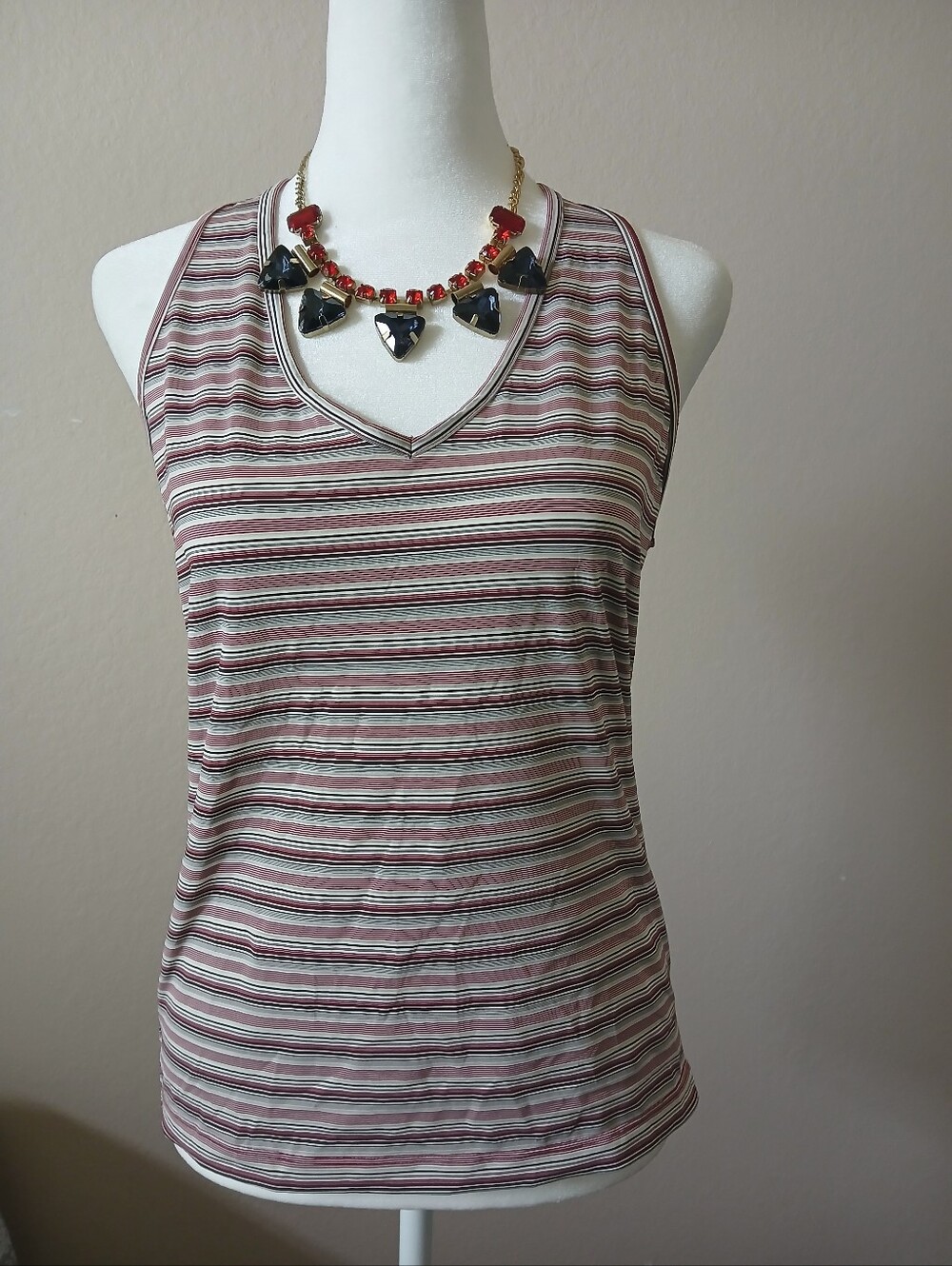 Striped V-Neck Tank Top in Mauve and Cream